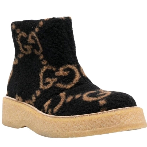 NWT Women's GG Wool Effect Ankle Boots Sz37.5 - Picture 1 of 12